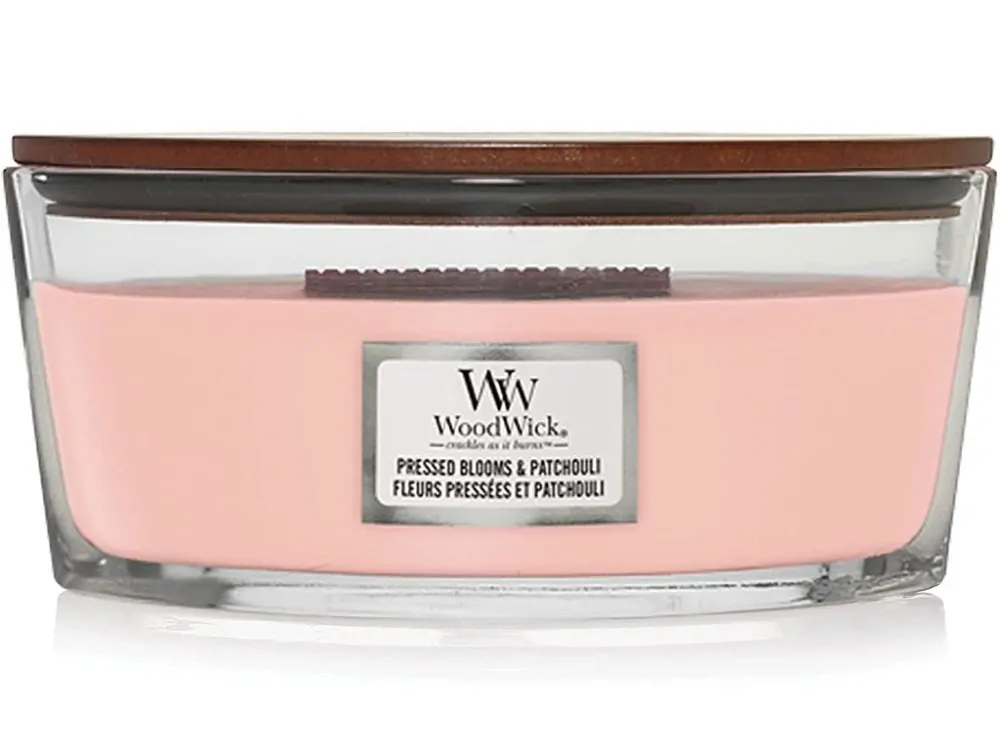 WoodWick svíčka loď Pressed Blooms & Patchouli (Drcené květy a pačuli) 453 g