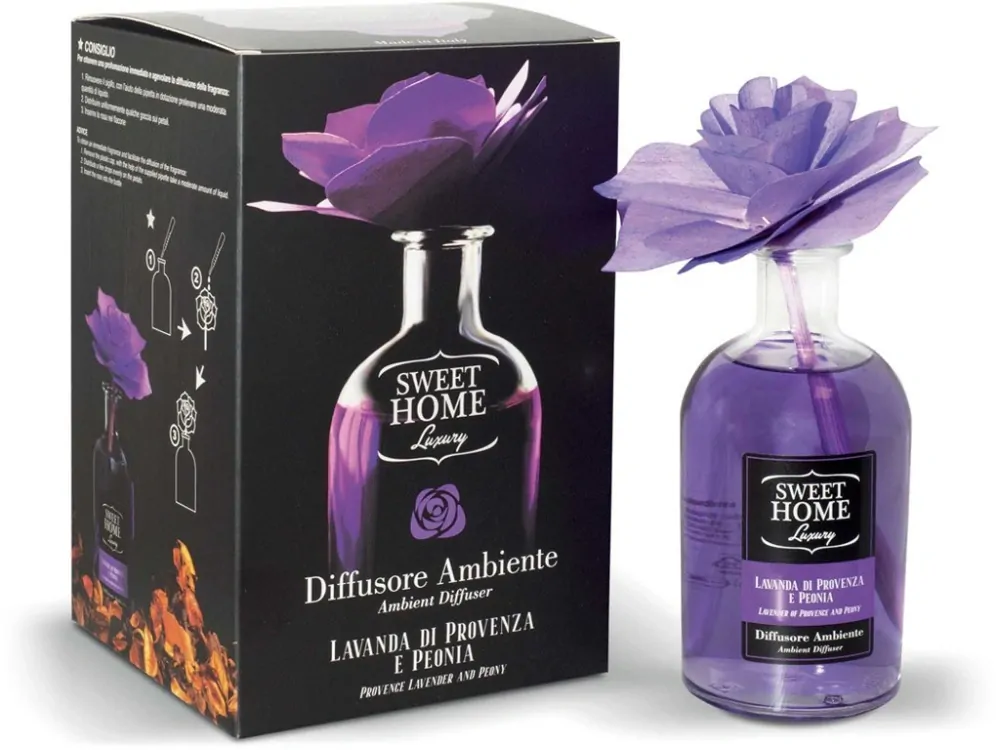 Sweet Home Collection aroma difuzér s vonící dřevěnou květinou Levandule z Provance & Pivoňka 250 ml