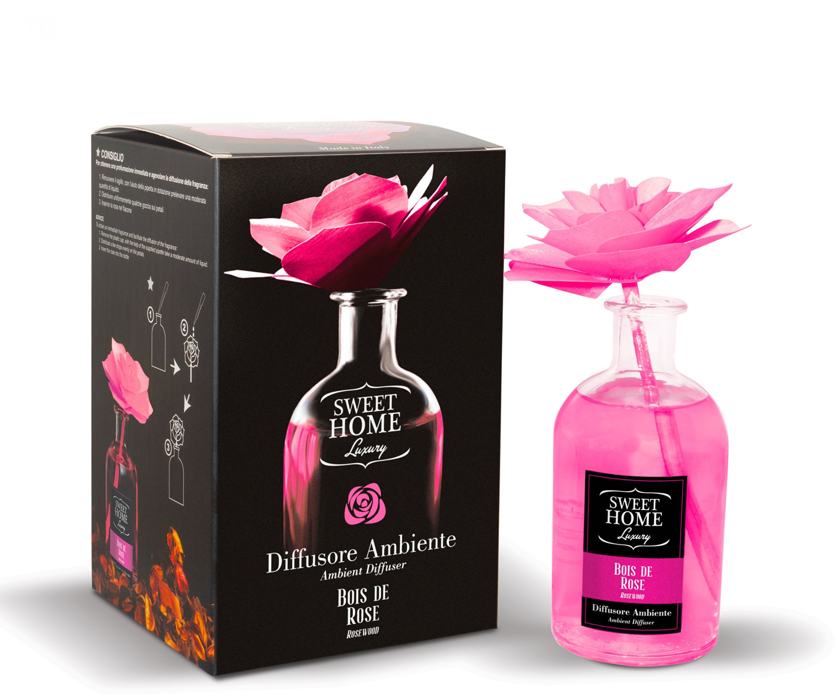 Sweet Home Collection – difuzér s vonící dřevěnou květinou Růžové dřevo 250 ml