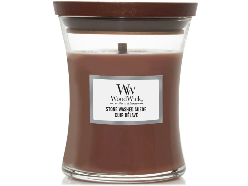 Woodwick vonná svíčka Stone Washed Suede (Semiš) 275 g