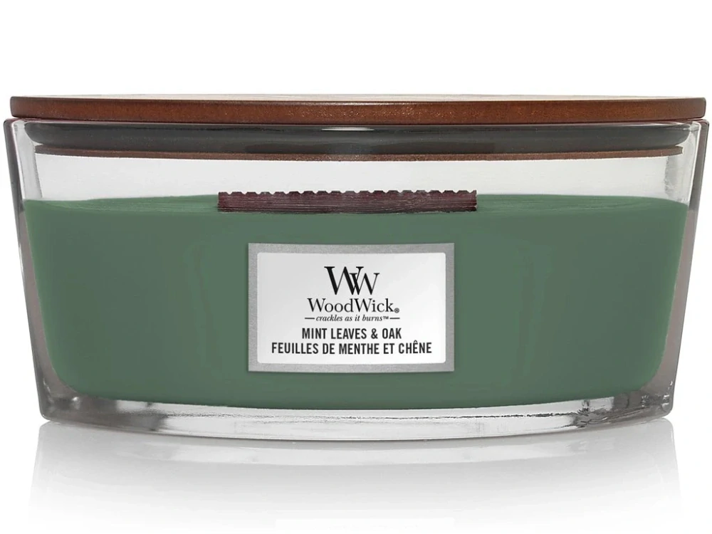 WoodWick svíčka loď Mint Leaves & Oak (Mátové lístky a dub) 453 g