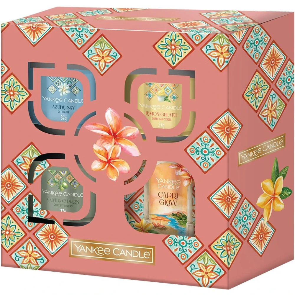 Yankee Candle, jarní dárková sada 3 votivních svíček ve skle a 1 tumbler