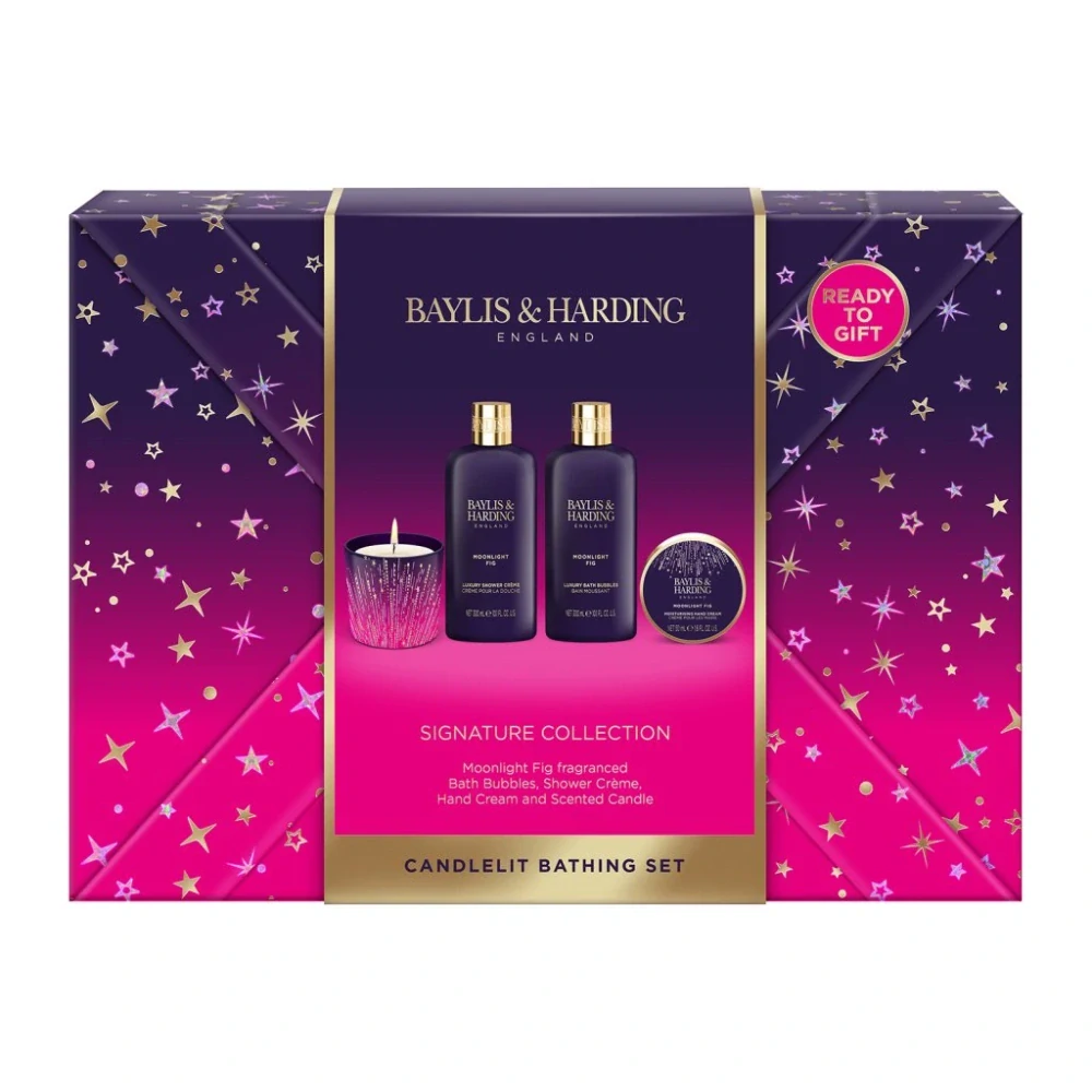Baylis & Harding, Moonlight Fig - sada s péčí o tělo a svíčkou, 4 ks