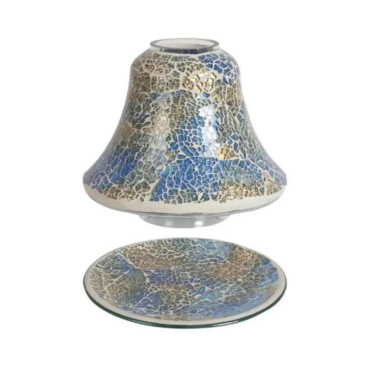 Sada stínítko a talířek na svíčky - modro zlaté 16 cm