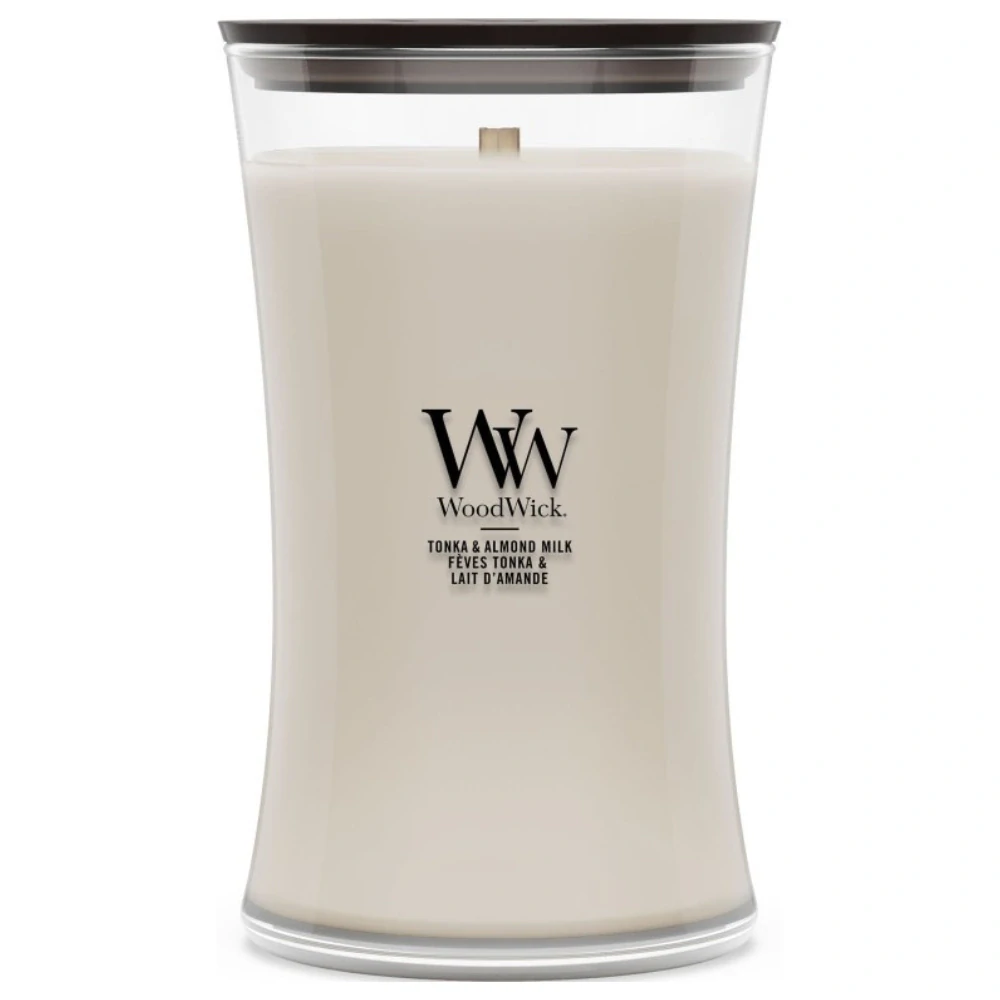 WoodWick vonná svíčka velká váza Tonka & Almond Milk 609 g