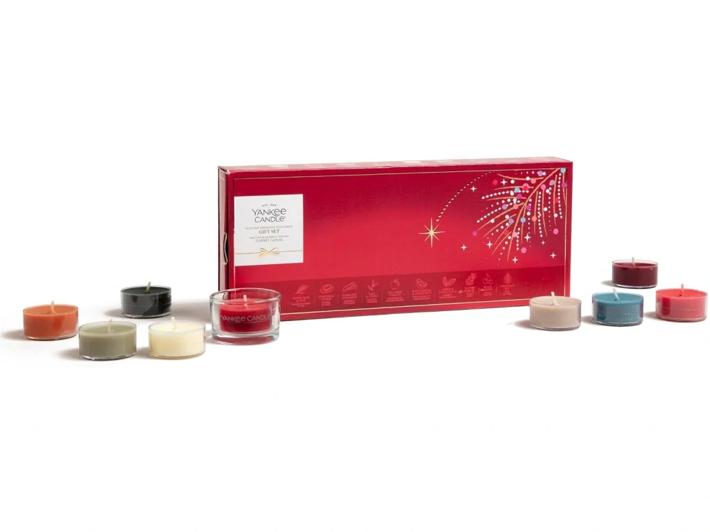 Yankee Candle, vánoční dárková sada 10 čajových svíček + svícen