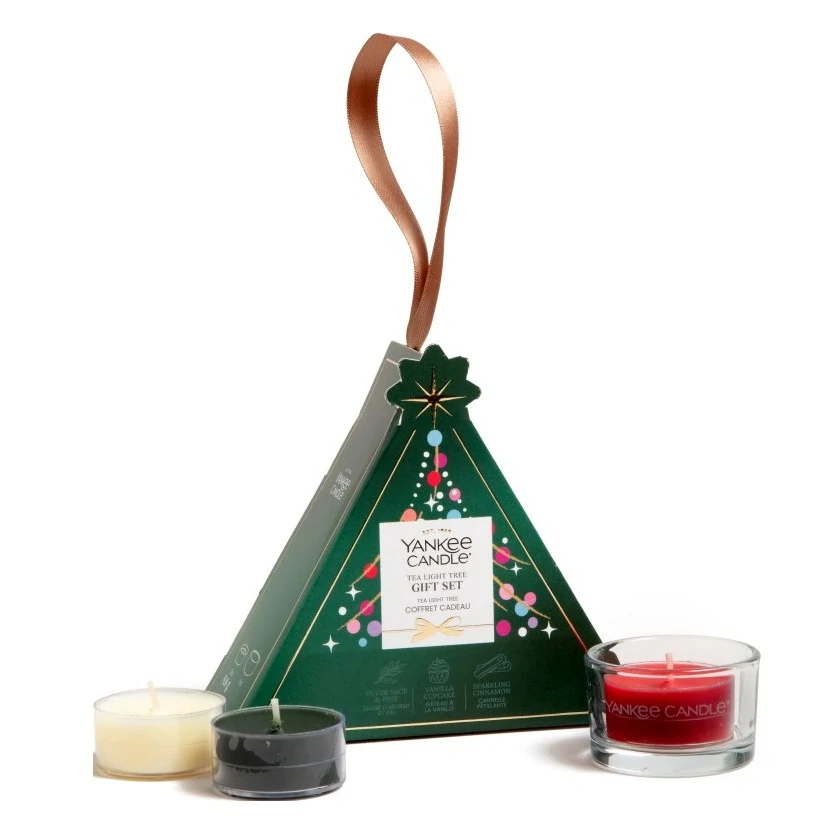 Yankee Candle, vánoční dárková sada 3 čajové svíčky + svícen