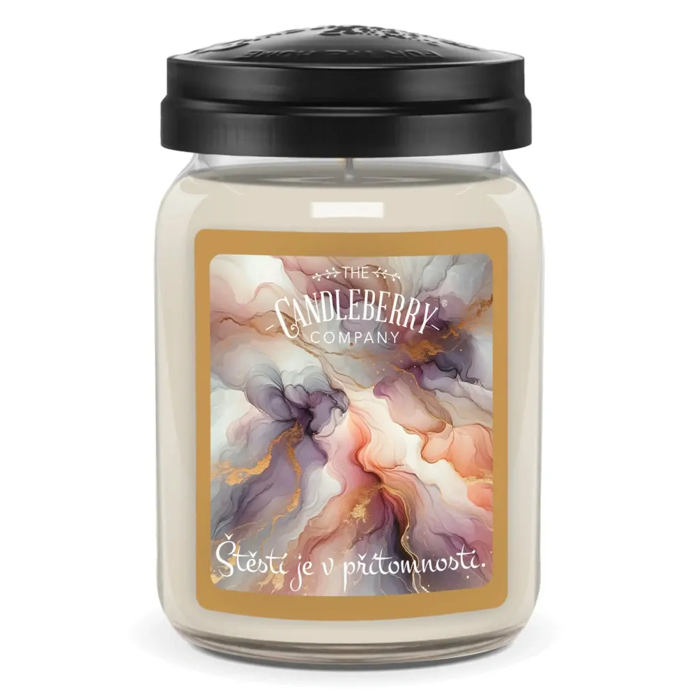 Candleberry etiketa "Štěstí je v přítomnosti"