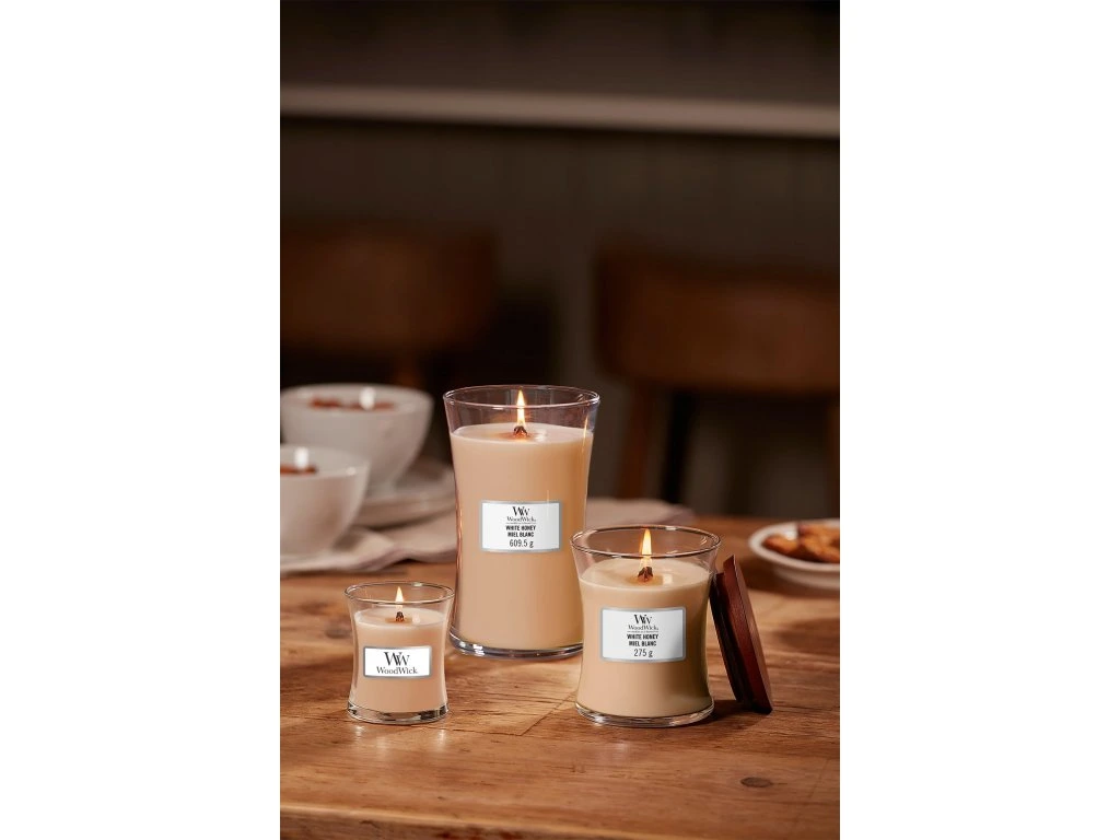 Woodwick vonná svíčka White Honey (Bílý med) 609 g