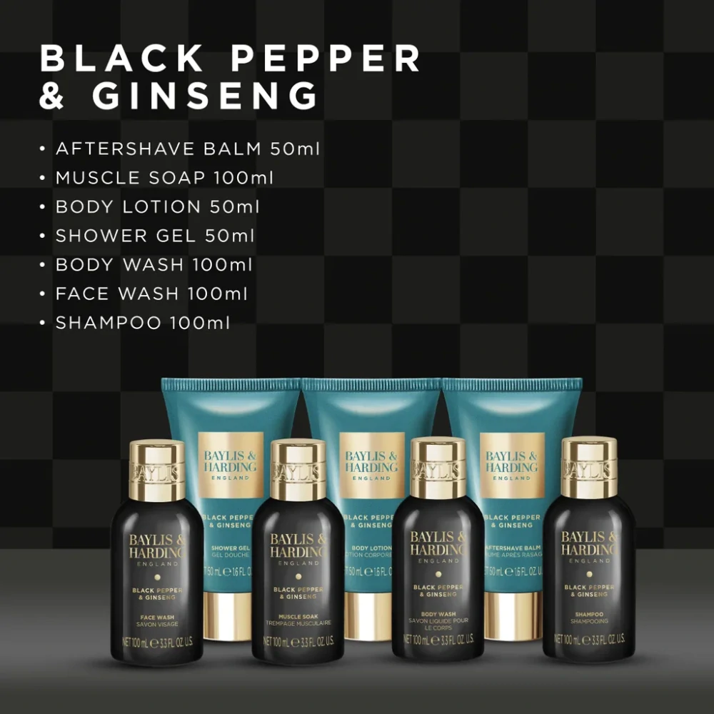Baylis & Harding, ČERNÝ PEPŘ & ŽENŠEN - pánská sada s péčí o tělo 7 ks