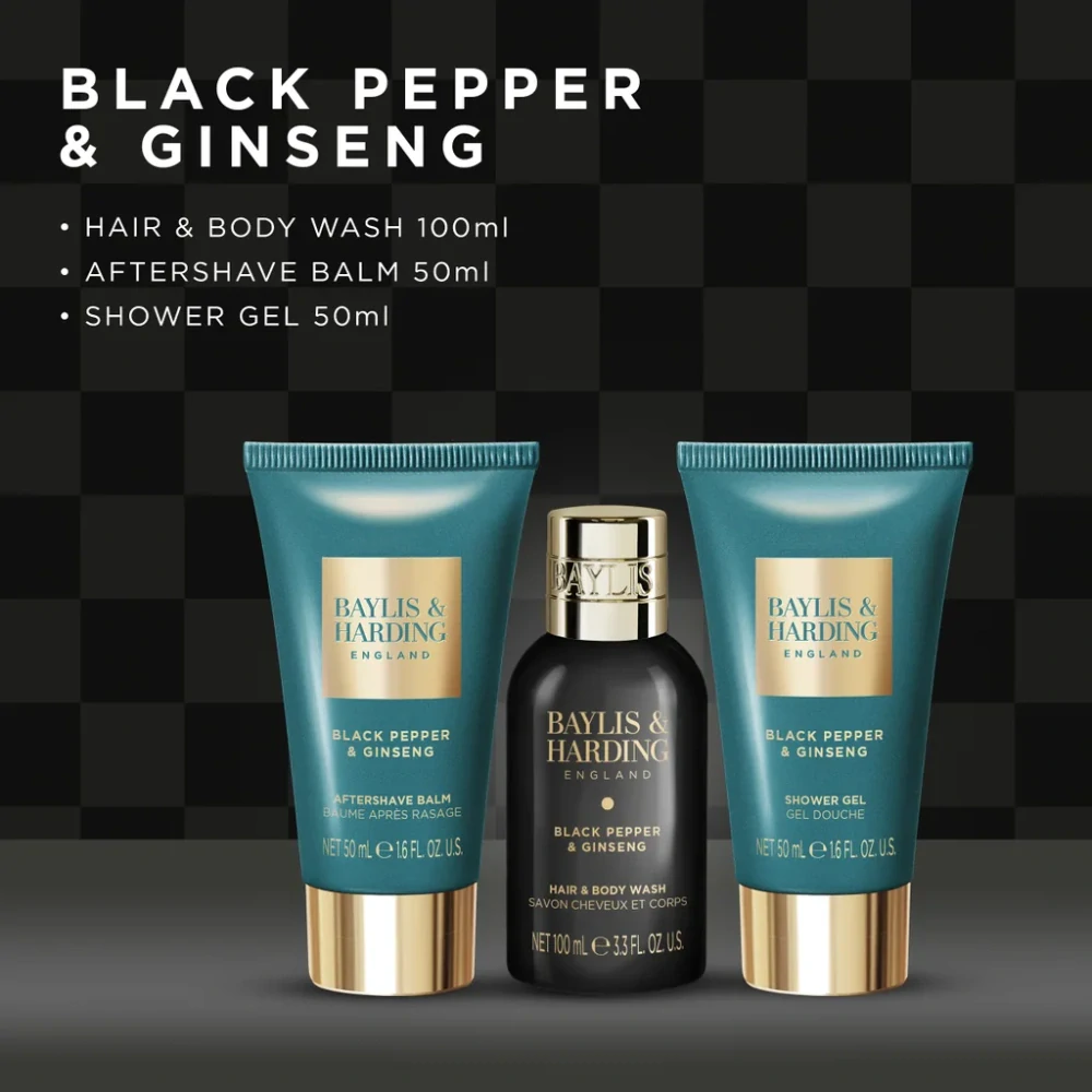 Baylis & Harding, ČERNÝ PEPŘ & ŽENŠEN - PÁNSKÁ sada s péčí o tělo 3 x 50 ml