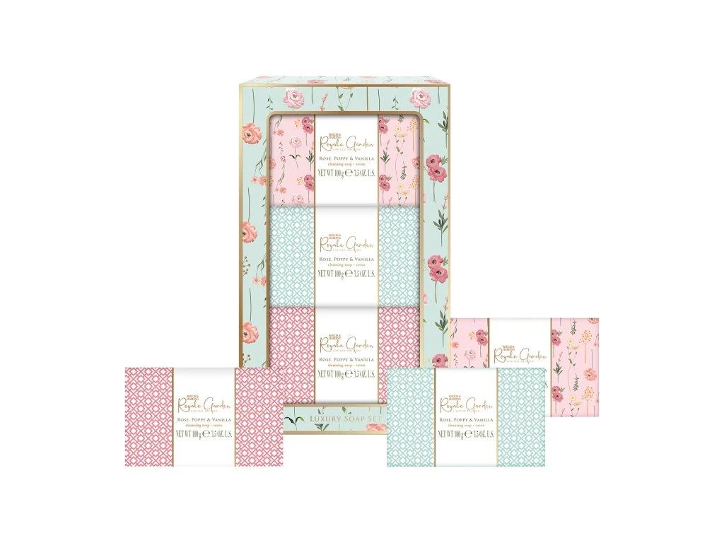 Baylis & Harding, RŮŽE, MÁK A VANILKA - sada tuhých mýdel 3 ks