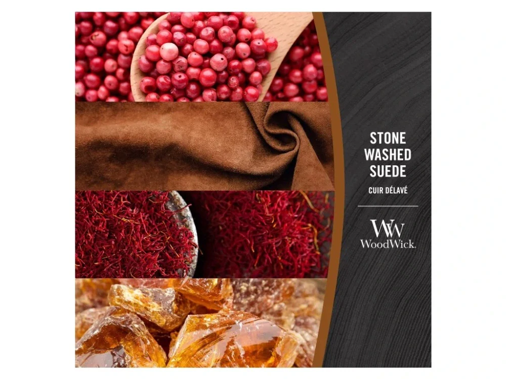 Woodwick vonná svíčka Stone Washed Suede (Semiš) 275 g
