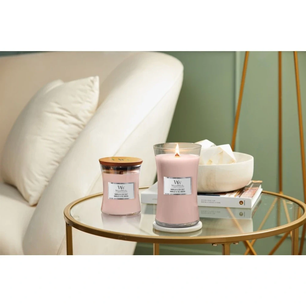 Woodwick vonná svíčka Vanilla & Sea Salt (Vanilka a mořská sůl) 609 g