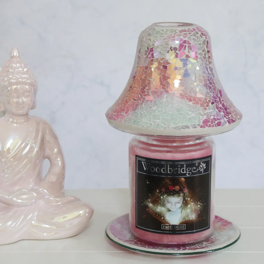 Sada stínítko a talířek na svíčky - růžové 16 cm