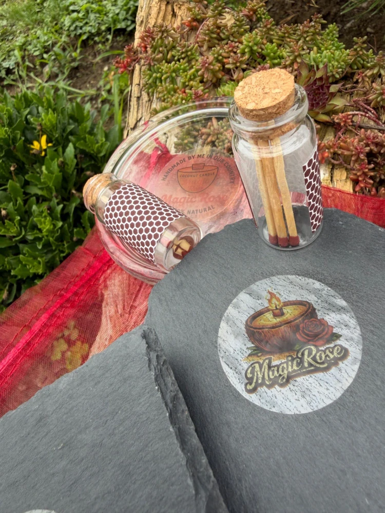 Magic Rose - set břidlicový talířek a zápalky