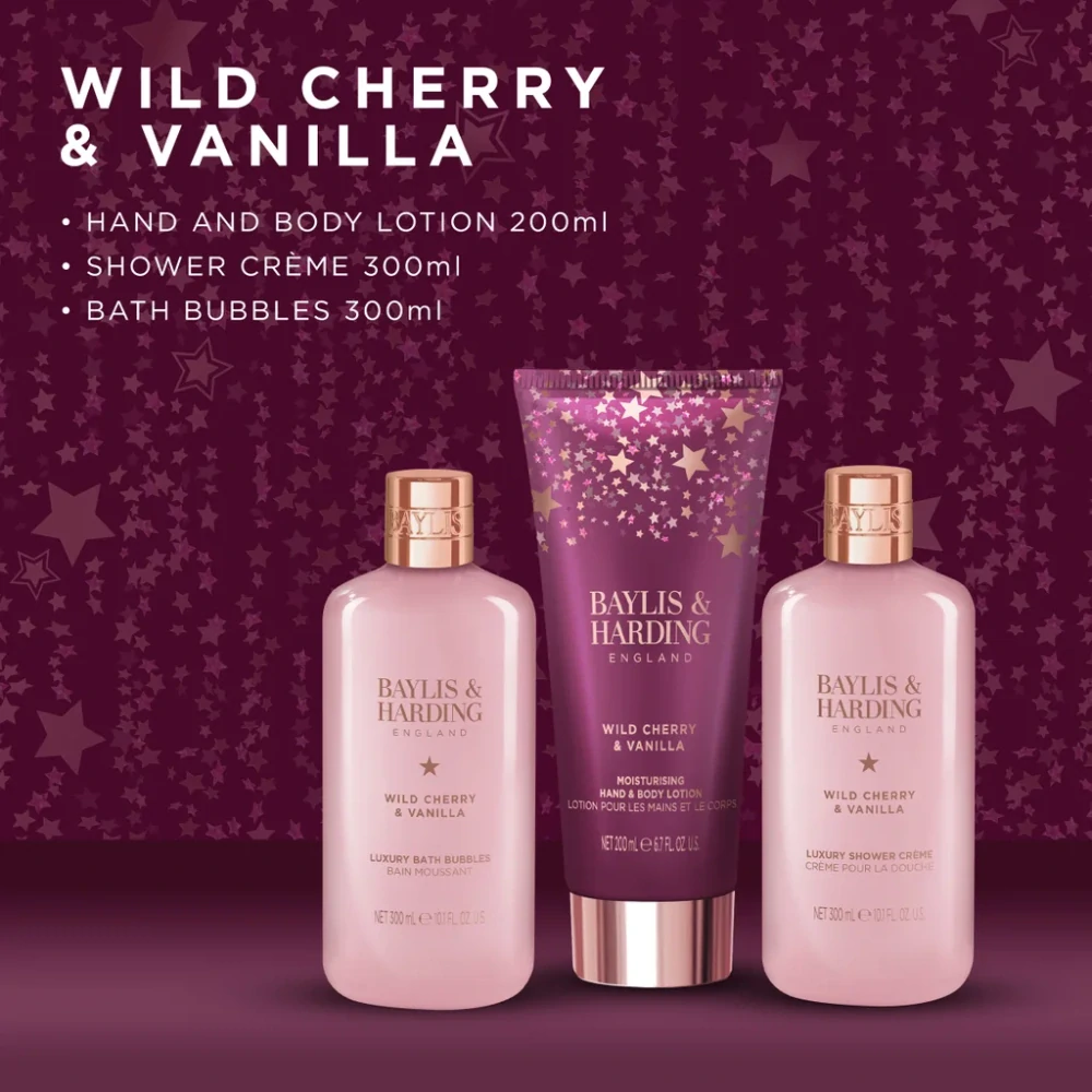 Baylis & Harding, WILD CHERRY & VANILLA - sada s péčí o tělo, 3 ks
