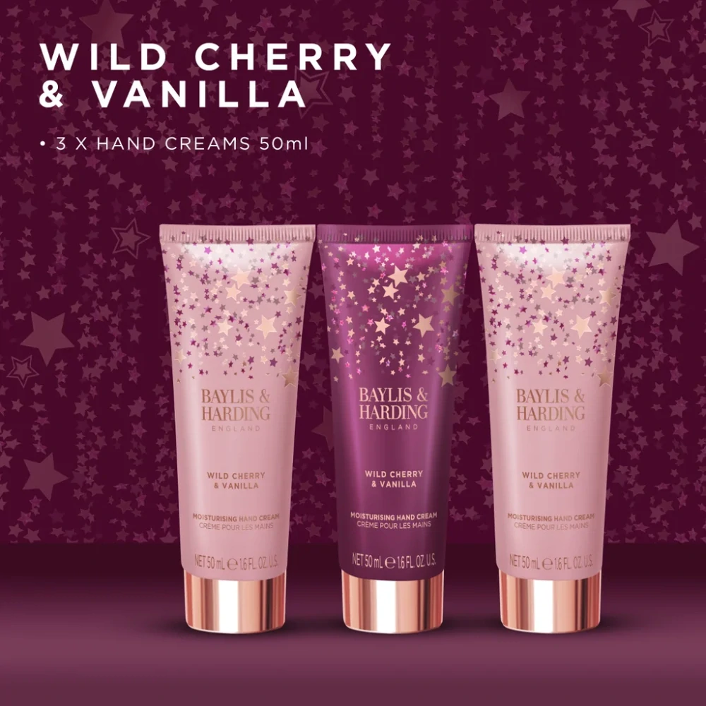 Baylis & Harding, WILD CHERRY & VANILLA - sada krémů na ruce, 3 ks