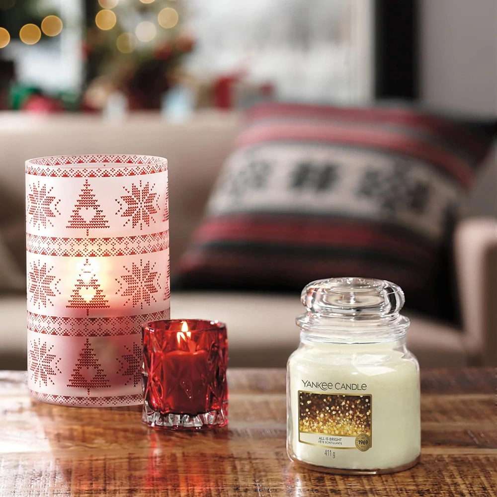 Yankee Candle aromalampa na čajovou svíčku Red Nordic Frosted Glass