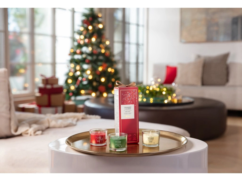 Yankee Candle, vánoční dárková sada 3 votivní svíčky ve skle 2026