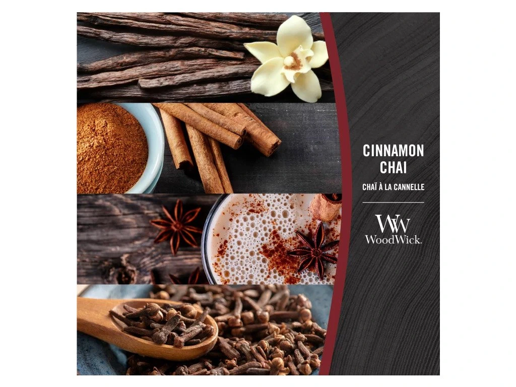 WoodWick svíčka loď Cinnamon Chai (Skořice a vanilka) 453 g