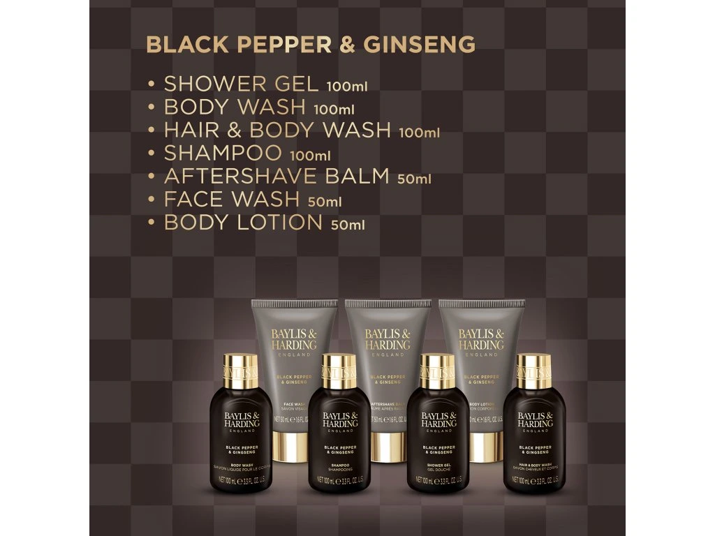 Baylis & Harding, ČERNÝ PEPŘ & ŽENŠEN - pánská sada s péčí o tělo 7 ks