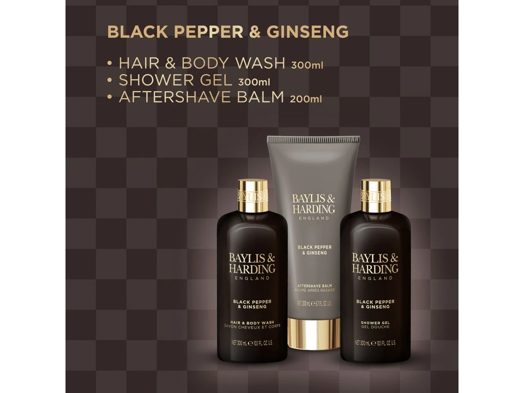 Baylis & Harding, ČERNÝ PEPŘ & ŽENŠEN - pánská sada s péčí o tělo 3 ks