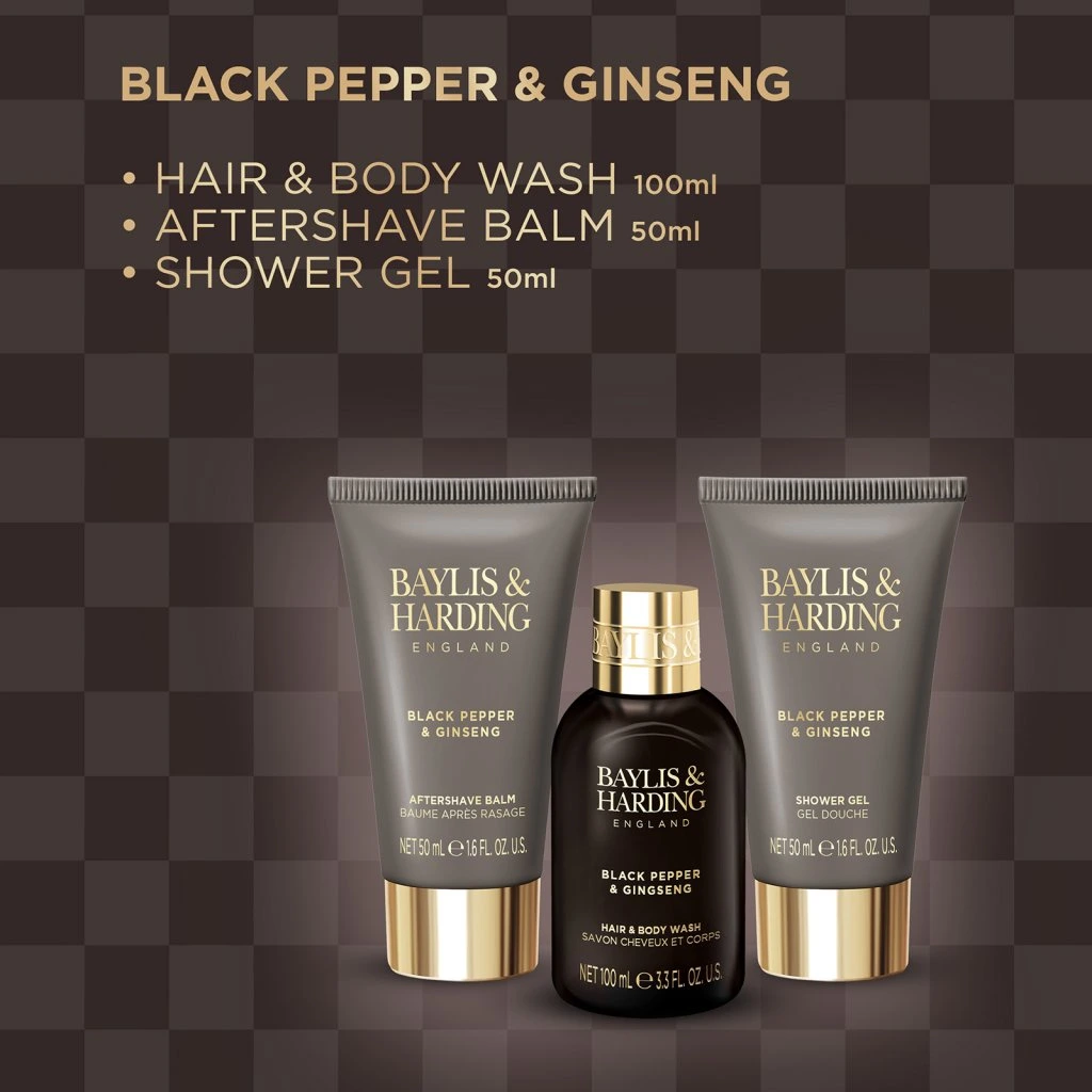 Baylis & Harding, ČERNÝ PEPŘ & ŽENŠEN - PÁNSKÁ sada s péčí o tělo 3 x 50 ml