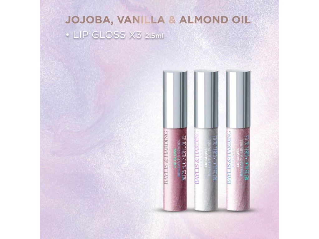 Baylis & Harding, JOJOBA, VANILKA A MANDLOVÝ OLEJ - sada lesků na rty 3 ks