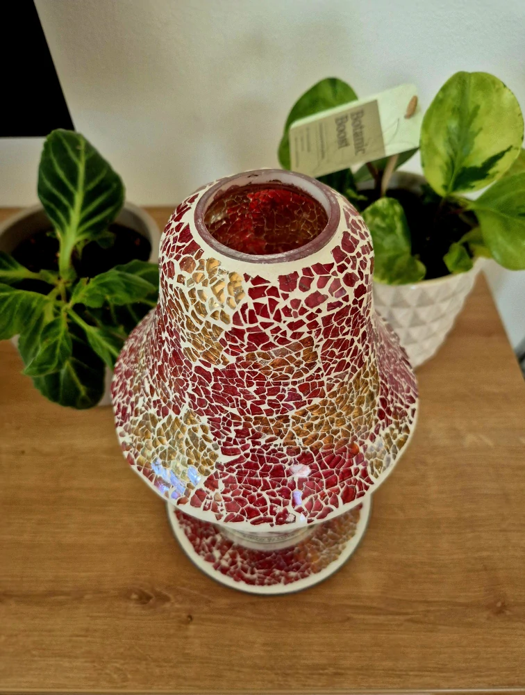 Sada stínítko a talířek na svíčky - červeno zlaté 16 cm
