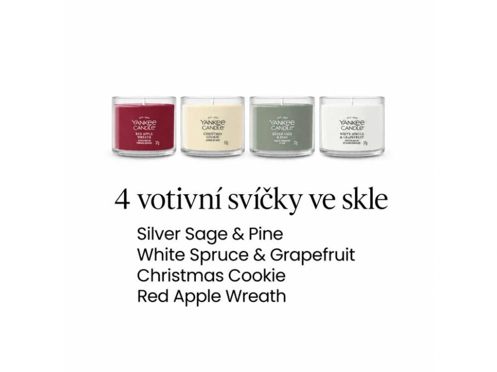 Yankee Candle, vánoční dárková sada 4 votivní svíčky ve skle 2026