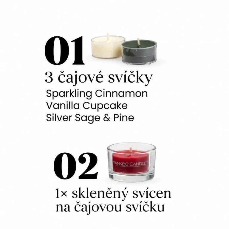 Yankee Candle, vánoční dárková sada 3 čajové svíčky + svícen