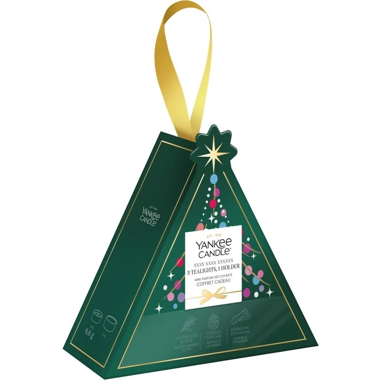Yankee Candle, vánoční dárková sada 3 čajové svíčky + svícen