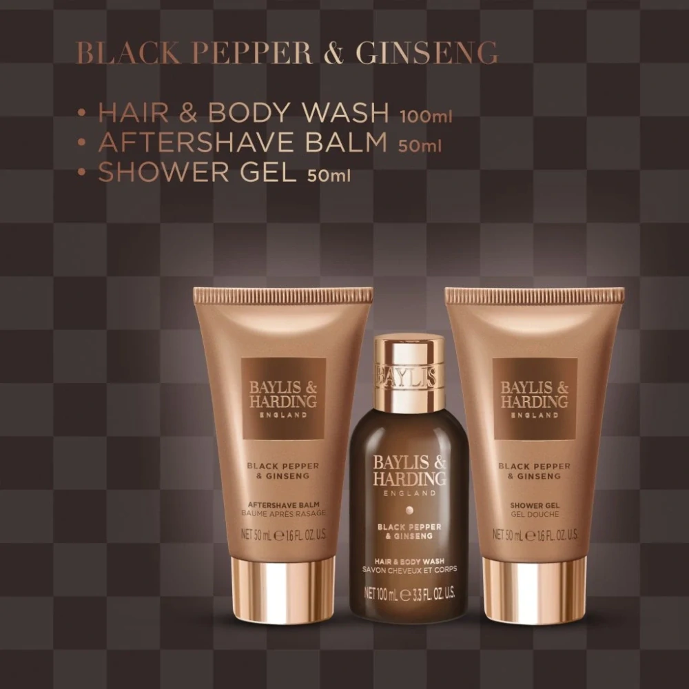 Baylis & Harding, Black Pepper & Ginseng - sada s péčí o tělo, vlasy a pleť, 3 ks