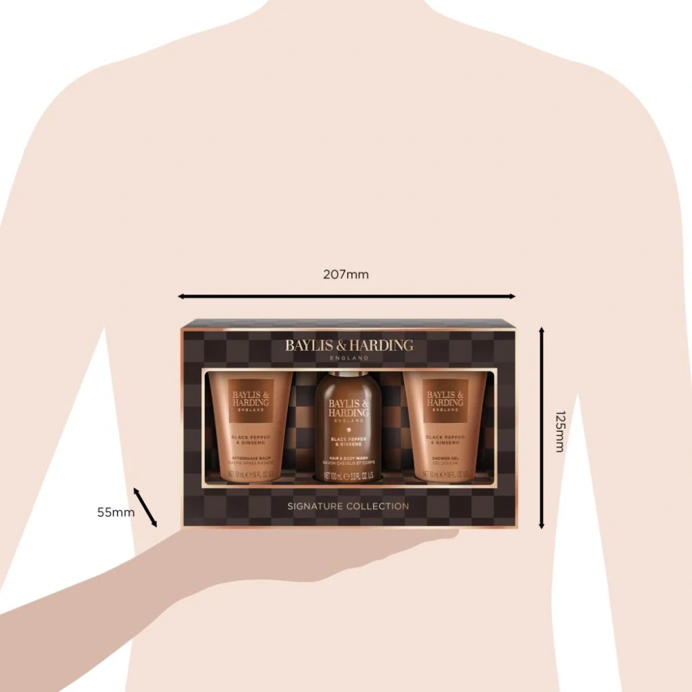 Baylis & Harding, Black Pepper & Ginseng - sada s péčí o tělo, vlasy a pleť, 3 ks