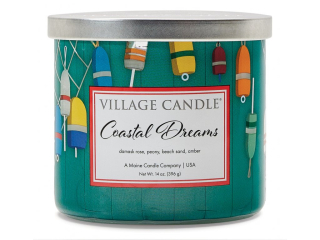 Village Candle vonná svíčka Coastal Dreams  (Damašská růže, Pivoňka & Plážový písek) 396 g