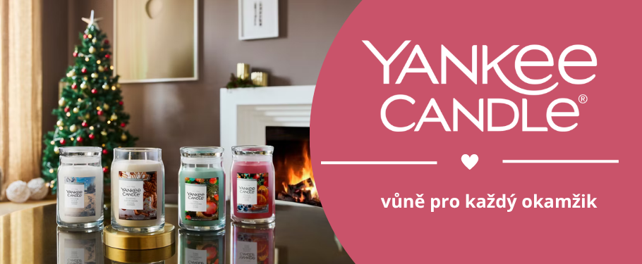 Banner upozorňující na vánoční kolekci svíček Yankee Candle